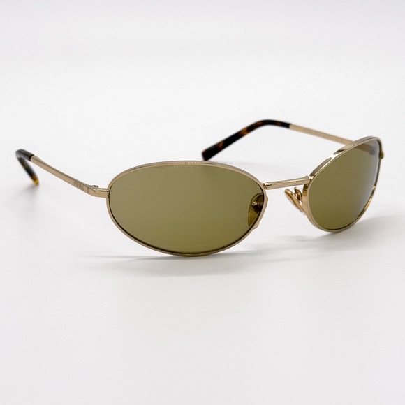 NEW PRADA PRA59S 5AK70G WOMEN SUNGLASSES SPR A59 5AK70G GOLD OVAL PR A59S - Picture 1 of 14